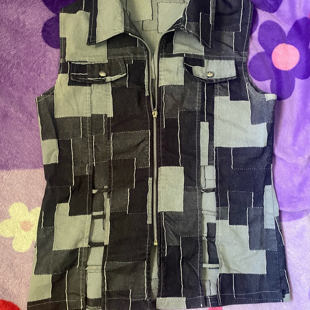 Love Usa Patchwork denim look top